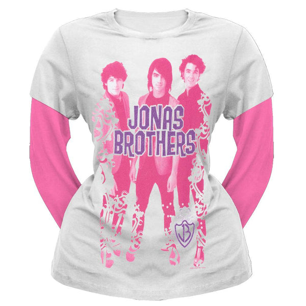 Jonas Brothers - Crest Border Girls Youth 2Fer Long Sleeve T-Shirt