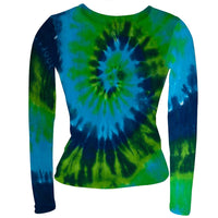 Blue & Green Tie Dye Juniors Long Sleeve Babydoll