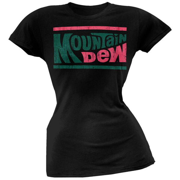 Mountain Dew - Distressed Logo Juniors Black T-Shirt