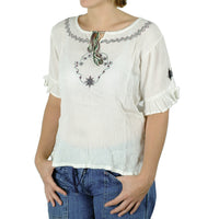 Embroidered Gauze Blouse - Short Sleeve