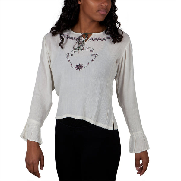 Embroidered Gauze Blouse - Long Sleeve