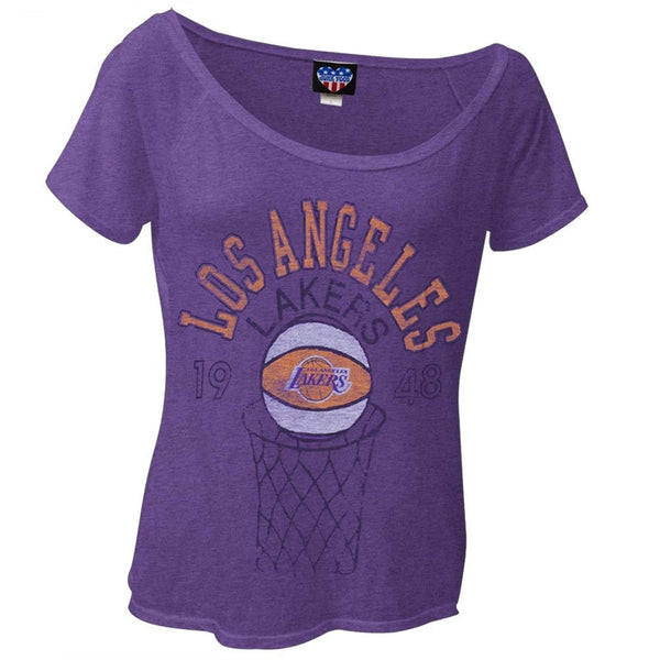Los Angeles Lakers - 1948 Net Logo Juniors Off-Shoudler T-Shirt