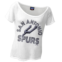 San Antonio Spurs - Classic Logo Off-Shoulder Juniors T-Shirt