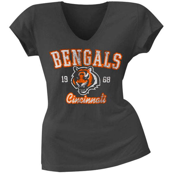Cincinnati Bengals - Flanker Logo Premium Juniors V-Neck T-Shirt