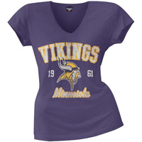 Minnesota Vikings - Flanker Logo Premium Juniors V-Neck T-Shirt