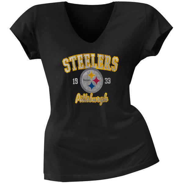 Pittsburgh Steelers - Flanker Logo Premium Juniors V-Neck T-Shirt
