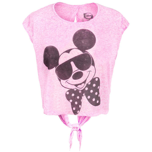 Mickey Mouse - Shades and Bowtie Juniors Open Tie-Back Half T-Shirt