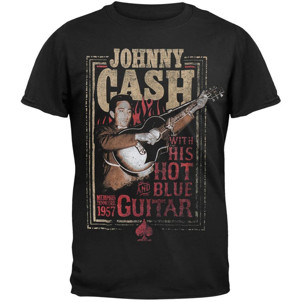 Johnny Cash - Hot Blue Guitar Black T-Shirt