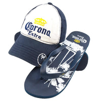 Corona - Crown Logo Adjustable Cap and Palm Tree Flip-Flops Combo Set