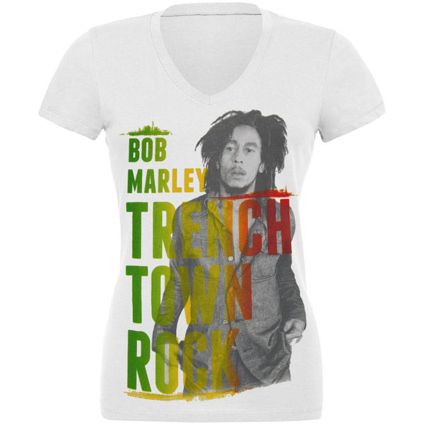 Bob Marley - Rasta Trenchtown Rock V-Neck Juniors T-Shirt