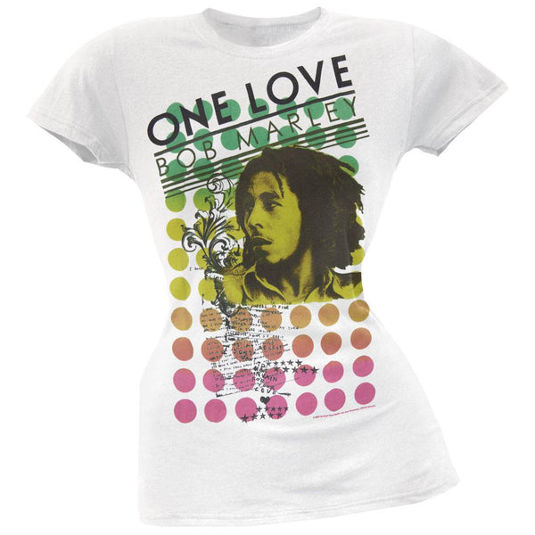 Bob Marley - One Love Lyrics White Juniors T-Shirt