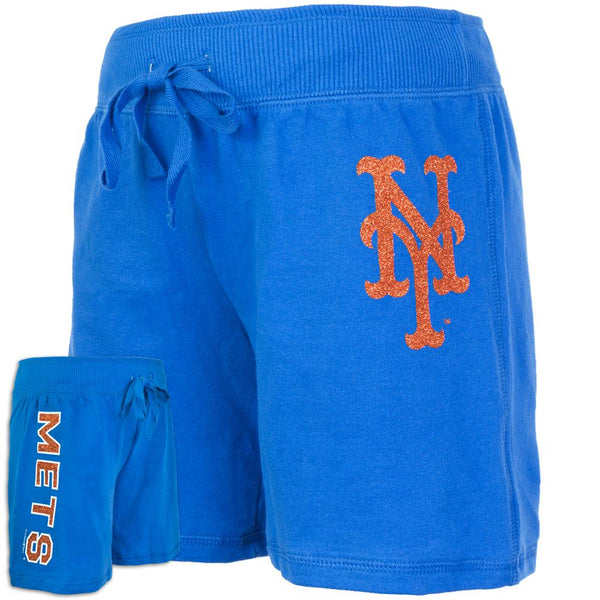 New York Mets - Glitter Logo Girls Youth Drawstring Shorts