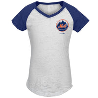 New York Mets - #1 Girls Juvy Burnout V-neck Raglan