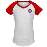 Philadelphia Phillies - #1 Girls Juvy Burnout V-Neck Raglan