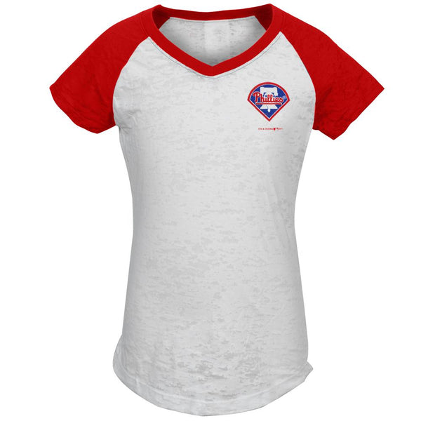 Philadelphia Phillies - #1 Girls Youth Burnout V-Neck Raglan