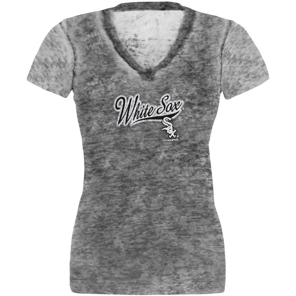 Chicago White Sox - Distressed Logo Juniors Burnout T-Shirt