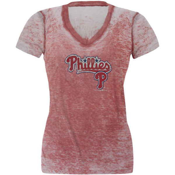 Philadelphia Phillies - Distressed Logo Juniors Burnout T-Shirt