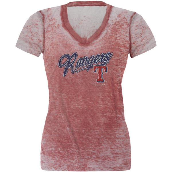 Texas Rangers - Distressed Logo Juniors Burnout T-Shirt