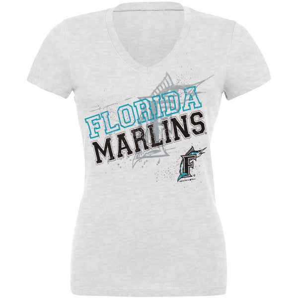 Florida Marlins - Splatter Juniors Burnout V-Neck T-Shirt