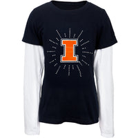 Illinois Fighting Illini - Rhinestone Ray Girls Youth 2fer Long Sleeve T-Shirt