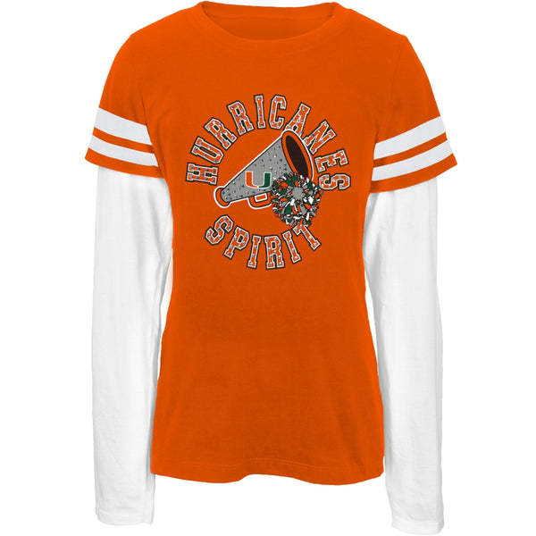 Miami Hurricanes - Spirit Game Day Stripes Girls Juvy 2fer Long Sleeve T-Shirt