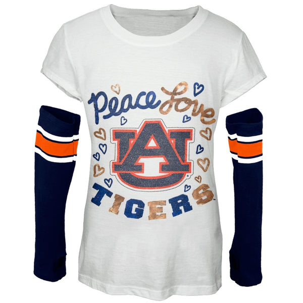 Auburn Tigers - Peace Glitter Logo Girls Juvy T-Shirt w/Detached Sleeves