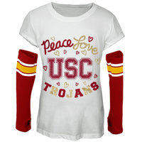 USC Trojans - Peace Glitter Logo Girls Juvy T-Shirt w/Detached Sleeves