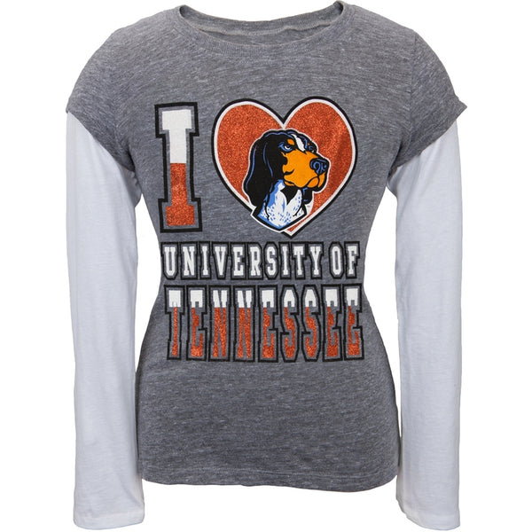 Tennessee Volunteers - Glitter I Heart Girls Juvy 2fer Long Sleeve T-Shirt