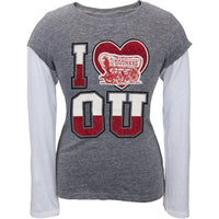 Oklahoma Sooners - Glitter I Heart Girls Youth 2fer Long Sleeve T-Shirt