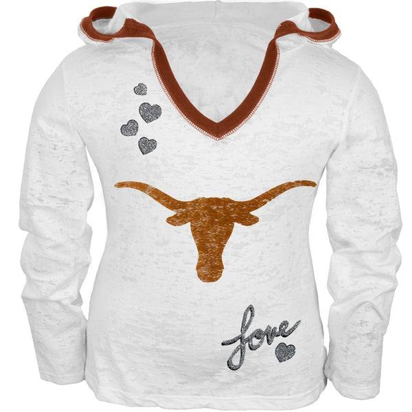 Texas Longhorns - Girls Juvy Burnout Hooded Long Sleeve T-Shirt