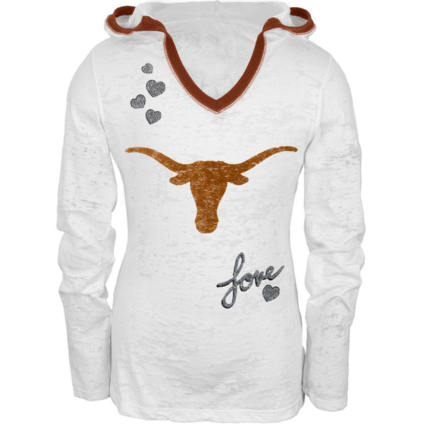 Texas Longhorns - Glitter Girls Youth Burnout Hooded Long Sleeve T-Shirt
