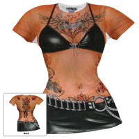 Faux Real - Black Leather & Tattoo Juniors Costume T-Shirt