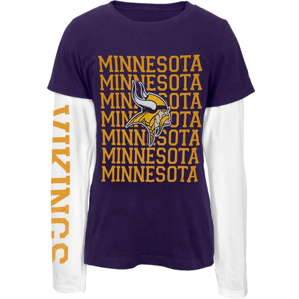 Minnesota Vikings - Team & Logo Girls Youth 2Fer Long Sleeve T-Shirt