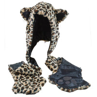 Leopard Head Plush Hat Mittens