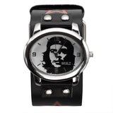 White Che Guevara Black Leather Band Watch