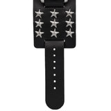 Red Star on White - Black Leather Strap Watch with Star Studs