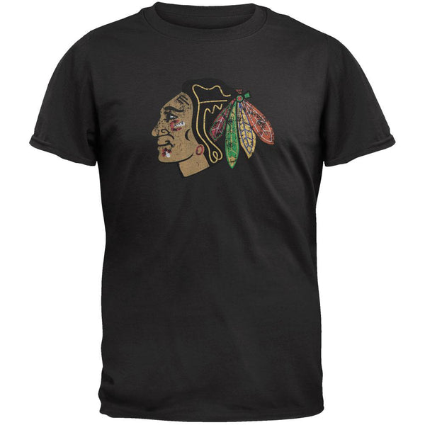 Chicago Blackhawks - Logo Brass Tacks Soft Black T-Shirt