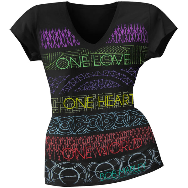 Bob Marley - One Love One Heart One World Juniors V-Neck T-Shirt