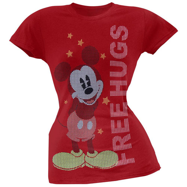 Mickey Mouse - Free Hugs Red Juniors T-Shirt