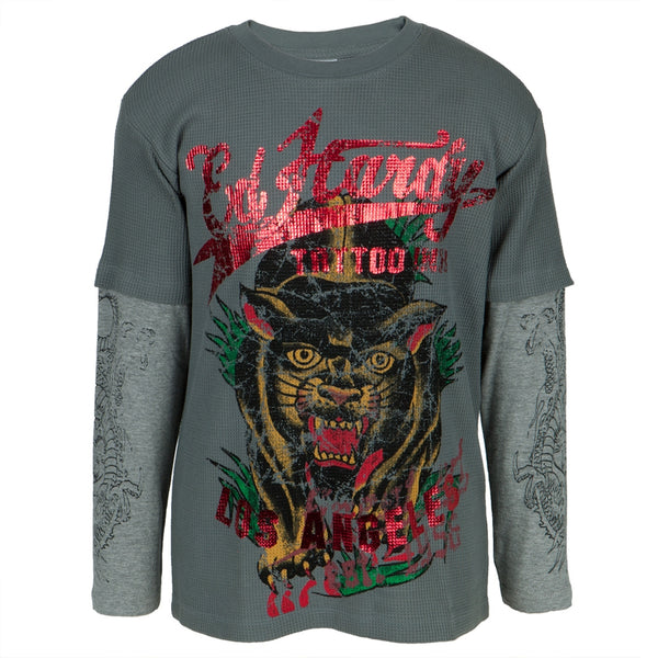 Ed Hardy - Panther In Grass Youth 2fer Long Sleeve T-Shirt