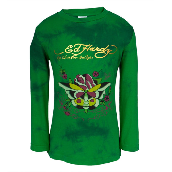 Ed Hardy - Butterfly Rose Girls Juvy Long Sleeve T-Shirt