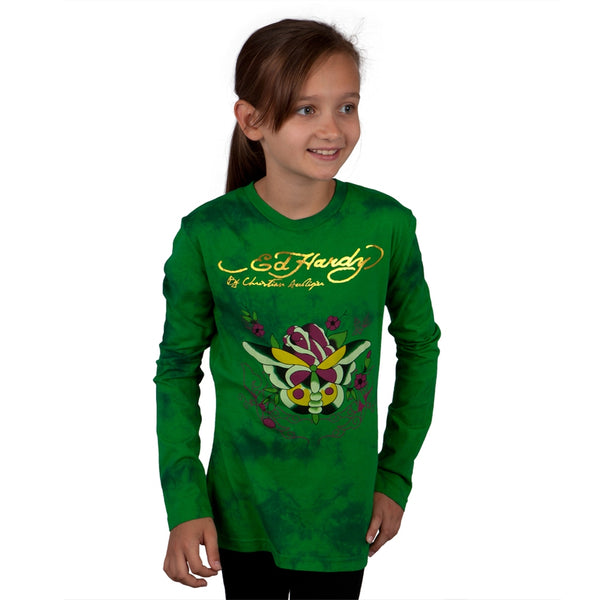 Ed Hardy - Butterfly Rose Girls Youth Long Sleeve