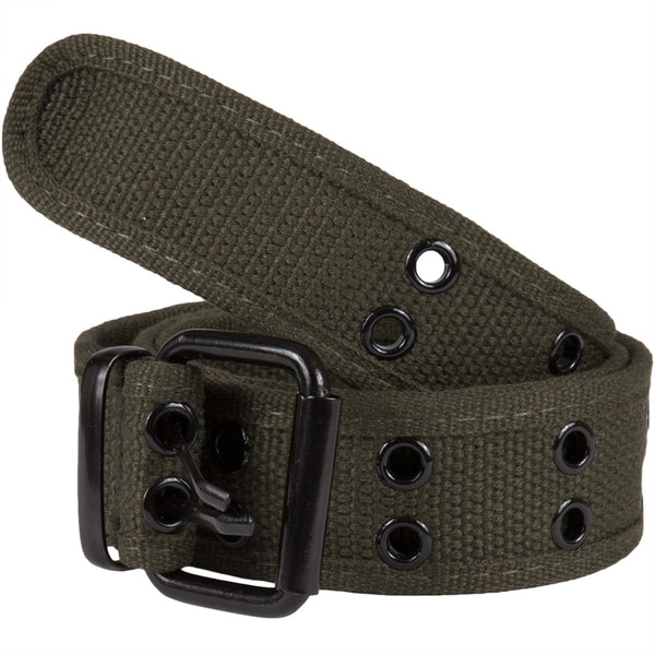 Olive Web Double Grommet Belt