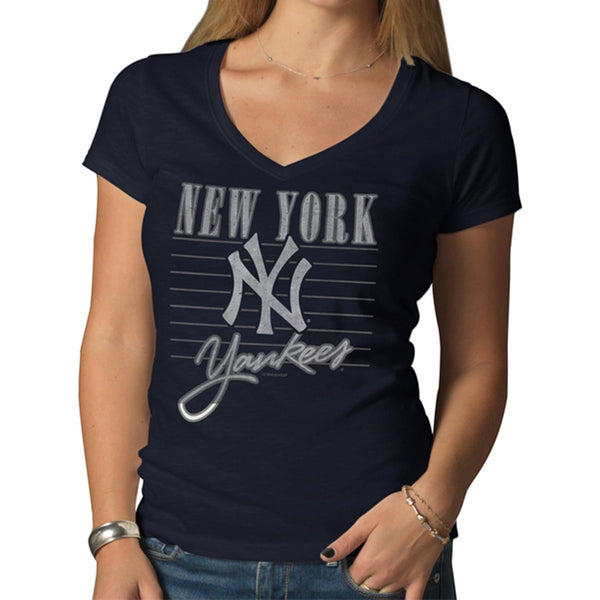 New York Yankees - Striped Logo Scrum Juniors V-Neck T-Shirt