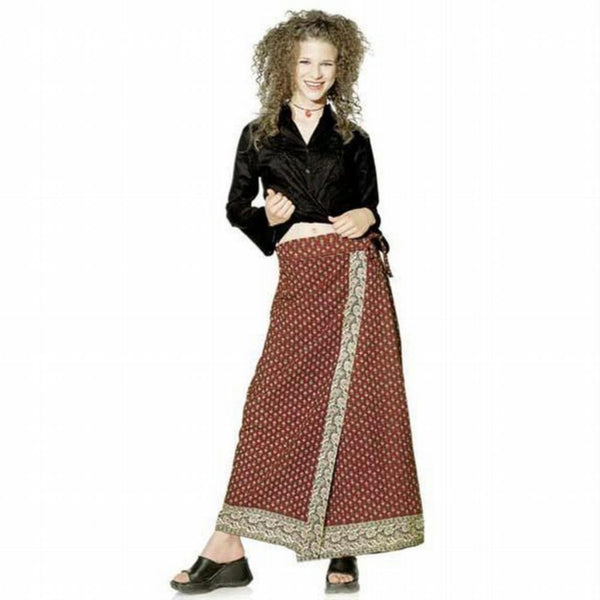 Maroon Print - Long Wrap Skirt