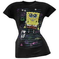 Spongebob Square - Goofy Doodle Black Juniors T-Shirt