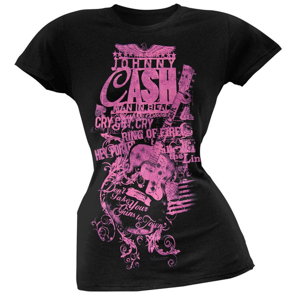 Johnny Cash - Top Hits Tribute Collage Juniors T-Shirt
