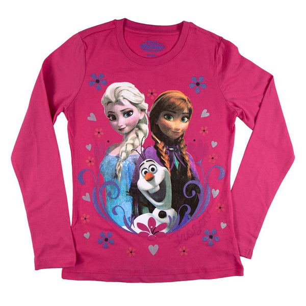 Frozen - Group Flakes & Hearts Girls Youth Long Sleeve T-Shirt