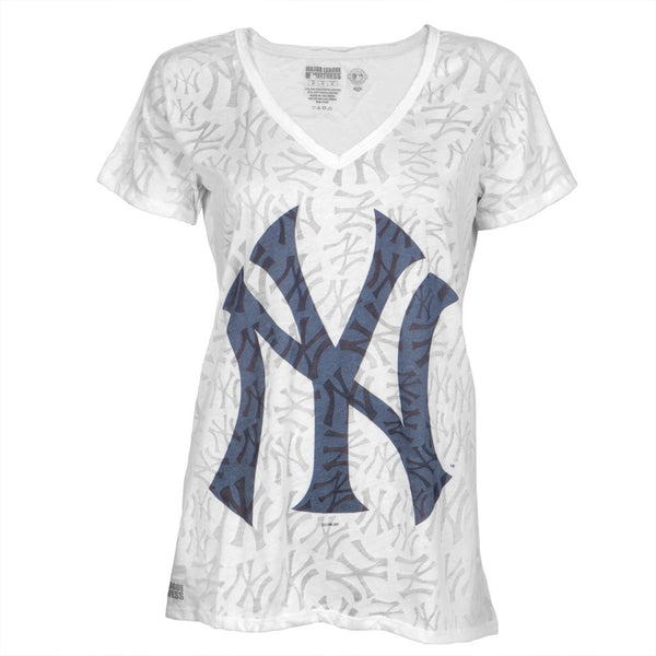 New York Yankees - Large Logo Juniors Burnout V-Neck T-Shirt