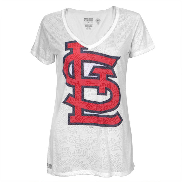 St. Louis Cardinals - Large Logo Juniors Burnout V-Neck T-Shirt